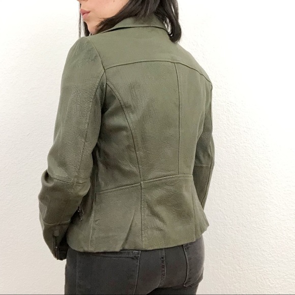 NWT Size S BCBG Green Pebbled Heavy Leather Motorcycle Jacket - Picture 4 of 8